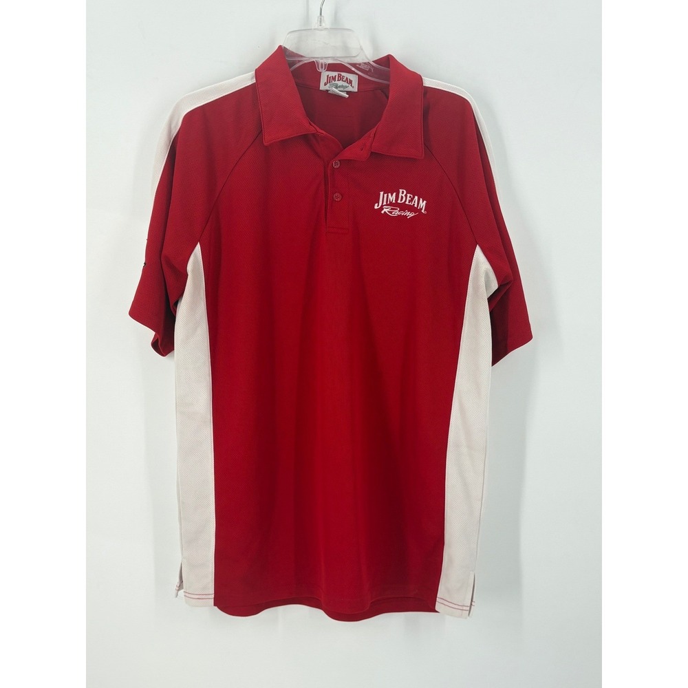Jim Beam Racing Red White Short Sleeve Polo Shirt Mens XL Polyester Drink‎ Smart